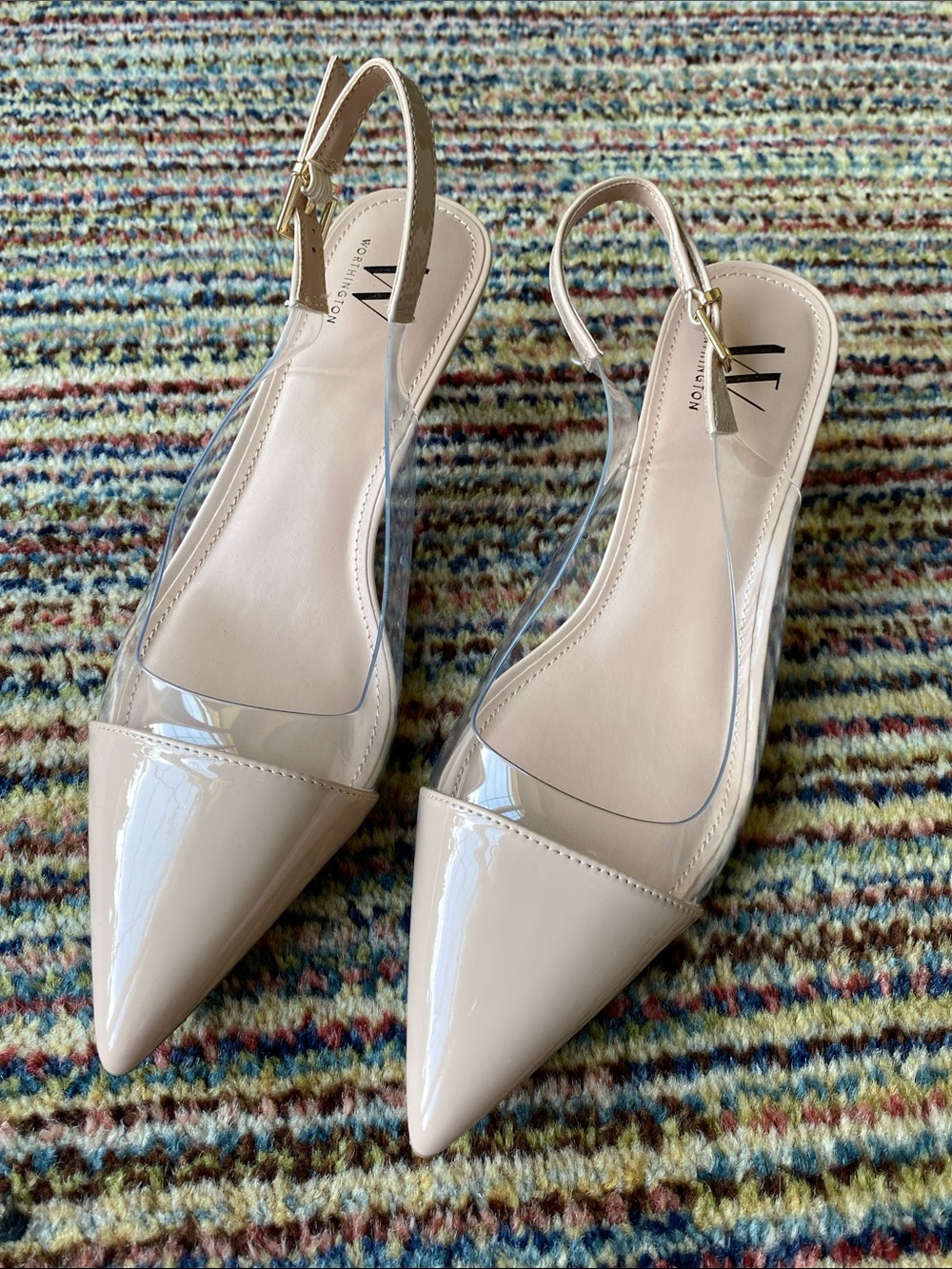 Nude Patent Pointed Toe Clear Slingback Flats